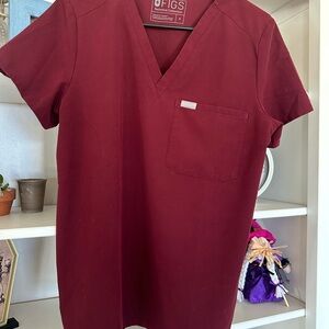 Figs Maroon V-Neck Scrub Top